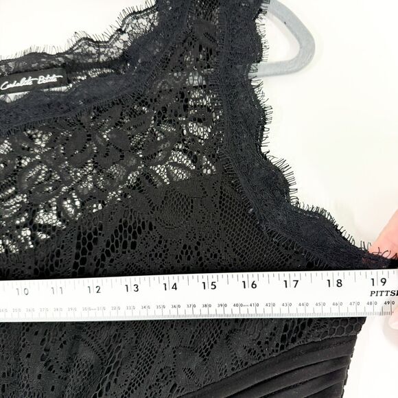 Candalite Petite Long Dress Womens Floral Lace Sleeveless Pleated Maxi Black LP - Picture 4 of 9